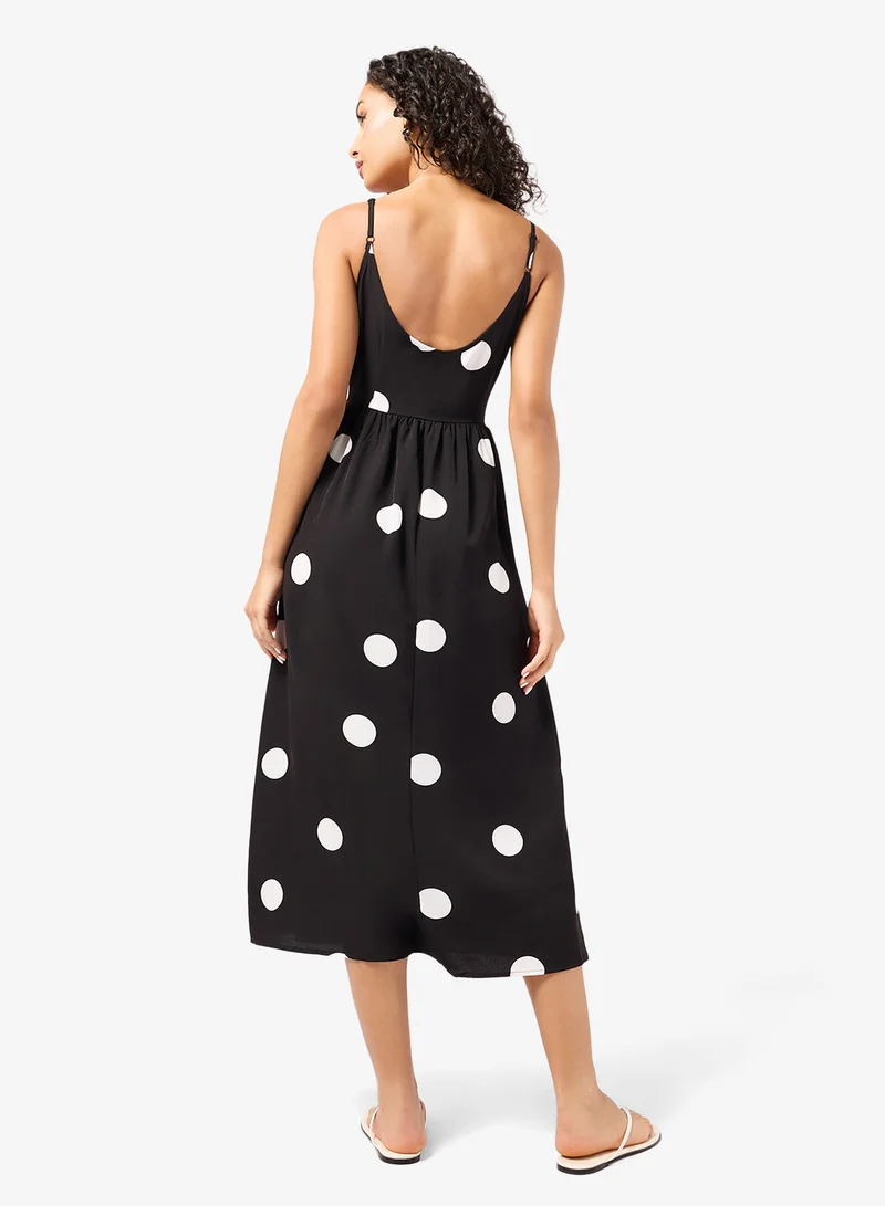 جينجر Strappy Polka Dot A Line Dress